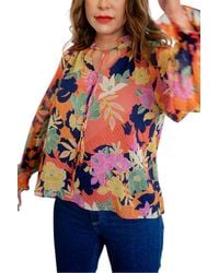 Fate - Long Sleeve Tie Neck Floral Print Top - Lyst
