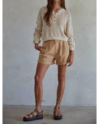 By Together - Open Knit Henley Sweater Pullover - Lyst