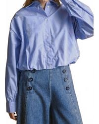 Miou Muse - Bubble Hem Button Down Striped Top - Lyst
