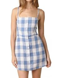 Olivaceous - Lisa Gingham Button Front Mini Linen Dress - Lyst