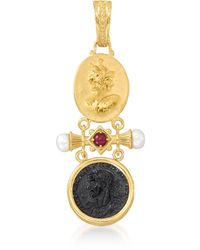 Ross-Simons - Italian Tagliamonte Onyx And . Ruby Cameo Pendant With Cultured Pearls - Lyst
