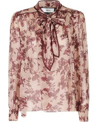 Nissa - Ruffles Floral Print Viscose Blouse - Lyst