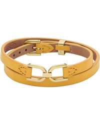 Fossil - Heritage D-link Yellow Leather Bracelet - Lyst