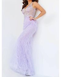 Jovani - Sheer Embellished Bodice Feather Dress - Lyst