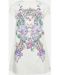 Roberto Cavalli - Tiger And Floral Print Jacquard A-Line Mini Dress - Lyst