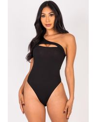 TRUEDAMES - Ribbed Knit Cut Out One Shoulder Bodysuit - Lyst