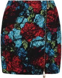 Versace - Floral Printed Zip Front Mini Skirt - Lyst