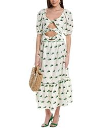 FARM Rio - Cross Stitch Coconut Embroidered Linen-blend Midi Dress - Lyst