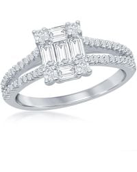 Simona - Sterling Baguette Cz Emerald-Cut Open Band Engagement Ring - Lyst