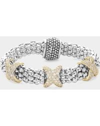 Fashnzfab - 14K Plated Two Tone Cz Stone Paved Crisscross Pointed Magnetic Bracelet - Lyst