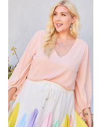 TRUEDAMES - V Neck Bubble Sleeve Solid Top - Lyst