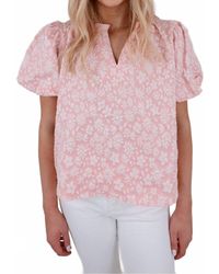 Bibi - Textured Floral Ruffle Neck Top - Lyst