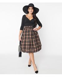 Unique Vintage - Black & Burgundy Plaid Gellar Swing Skirt - Lyst