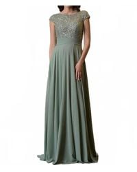 Rina Di Montella Long Embroidered Mesh A-Line Gown in Blue | Lyst