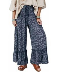 Shewin - Leopard Print Frilled Detail Drawstring Wide Leg Pants - Lyst