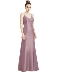 Alfred Sung - Open-back Bow Tie Satin Trumpet Gown - Lyst