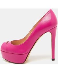 Stuart Weitzman - Leather Peep Toe Platform Pumps - Lyst