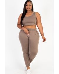 Fashnzfab - Plus Size French Terry Cropped Tank Top & Joggers Set - Lyst