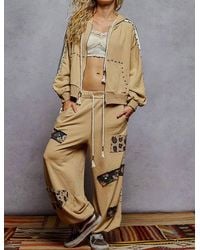 Pol - French Terry Striped Elastic Side Studded Jacket And Jogger Set - Lyst