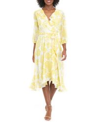 Maison Tara - Floral Three Fourth Sleeve Wrap Midi Dress - Lyst