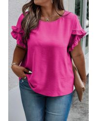 TRUEDAMES - Plus Size Round Neck Ruffle Solid Loose Shirt - Lyst