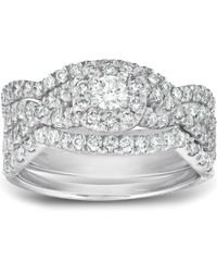 Pompeii3 - 1 1/4 Ct Cushion Halo Diamond Engagement Wedding Ring 3-piece Set White Gold - Lyst