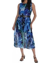 FRANK LYMAN - Pleated Chiffon Belted Midi Dress - Lyst
