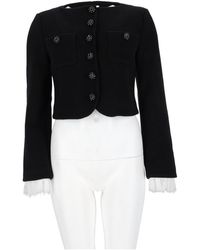 Self-Portrait - Cropped Structured Jacket With Lace-Trimmed Cuffs - Lyst