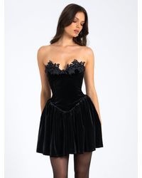 Miss Circle - Nora Velvet Drop Waist Corset Puffy Mini Dress With Lace Trim - Lyst