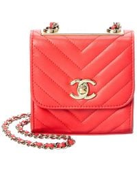 Chanel - Vermilion Quilted Lambskin Leather Chevron Mini Flap Bag (authentic - Lyst