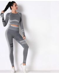 TRUEDAMES - Seamless Long Sleeve Solid Yoga Set - Lyst