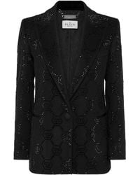 Philipp Plein - Wool Boxy Blazer Strass Monogram - Lyst