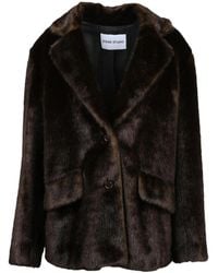 Stand Studio - Button Front Faux Fur Coat - Lyst
