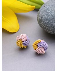 SOH - Rose-Plated Stone Studded Designer Circular Studs Earrings - Lyst