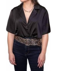 Eesome - Satin Button Up Short Sleeve Blouse - Lyst