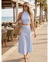BABY PINK - Stripe Halter Crop Top And Midi Skirt Set - Lyst