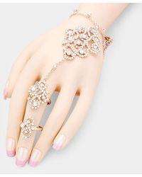Fashnzfab - Pave Crystal Rhinestone Hand Chain Evening Bracelet Ab, Rose - Lyst