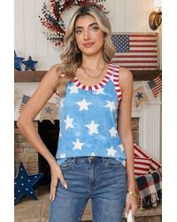 Shewin - Tie Dye Stars And Stripes Tank Top - Lyst