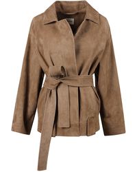 KHAITE - Suede Jacket With Belted Waist And Cropped Silhouette - Lyst