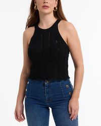 Bebe - Scallop Hem Pointelle Sweater Halter Top - Lyst