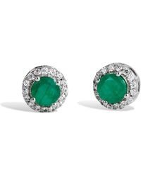 Savvy Cie Jewels Ss 925 1.30gtw Natural Emerald & White Zircon Stud Earrings - Green