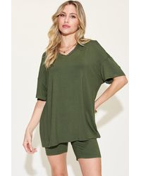 TRUEDAMES - Full Size V-Neck Drop Shoulder T-Shirt And Shorts Set - Lyst