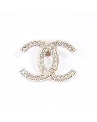 Chanel - Cc Logo Diamante Brooch Base Metal - Lyst