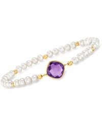 Ross-Simons - Amethyst And 4-5mm Cultured Pearl Stretch Bracelet With 14kt Yellow Gold - Lyst