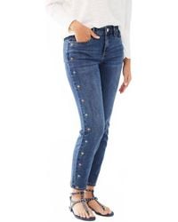 Fdj - Olivia Embroidered Pastel Palm Trees Pencil Ankle Denim Jeans - Lyst
