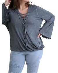 Umgee - Drawstring Neckline Bell Sleeve Top - Lyst