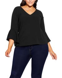 City Chic - Plus Solid Bell Sleeves Blouse - Lyst