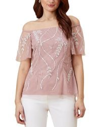 Adrianna Papell - Beaded Mesh Blouse - Lyst