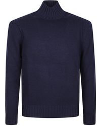 Ballantyne - Plain High-Neck Ribbed Wool Sweater - Lyst