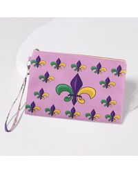 Fashnzfab - Mardi Gras Fleur De Lis Pattern Printed Pouch Bag Clutch Bag With Wristlet - Lyst